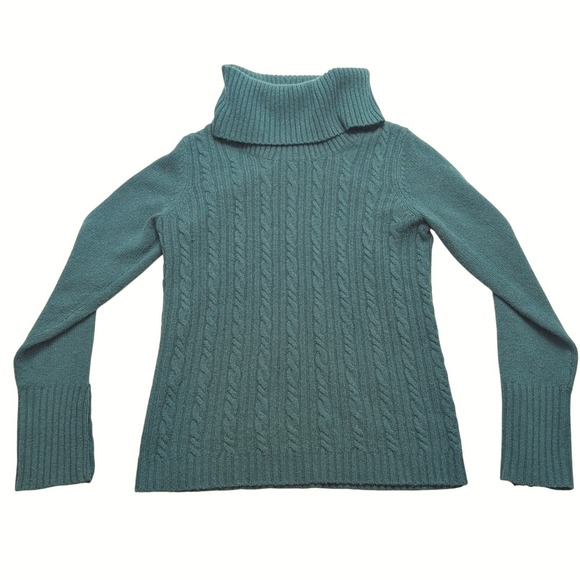 Banana Republic Sweaters - Banana Republic Cashmere Sweater Womens S Green Cable Knit Turtleneck Button